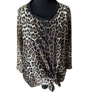 Cool Leopard print ZARA drop waist tie hem boxy top Size L
